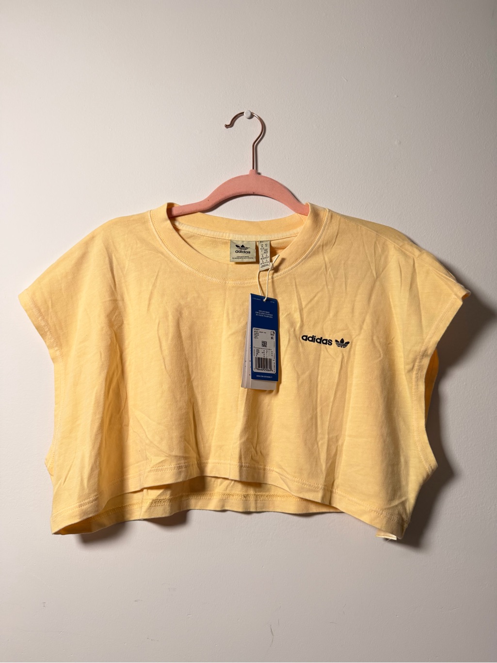 | Adidas Muscle Cropped Crew Neck Tee In Pale Yellow